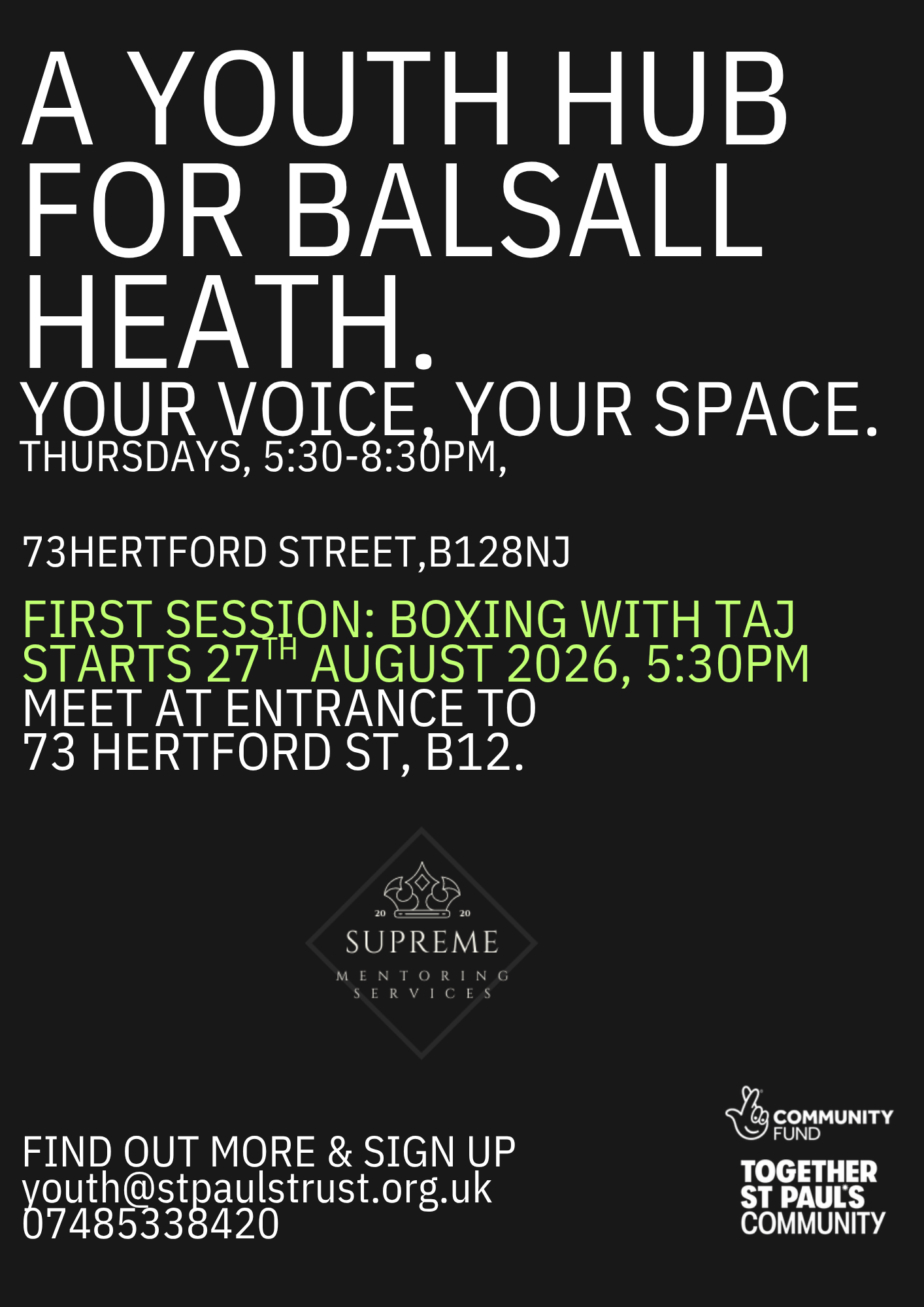 Boxing Interventions youth hub Balsall Heath flyer